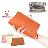 Royal Bagger RFID Kiss Lock Wallet, Solid Color Multi-card Slots Card Holder, Genuine Leather Clutch Purses for Women 1468