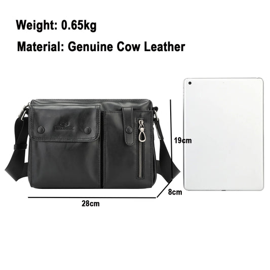Royal Bagger Messenger Bag for Men Cowhide Business Large-capacity Shoulder Bag Genuine Cow Leather Fashion Crossbody Bag 1348